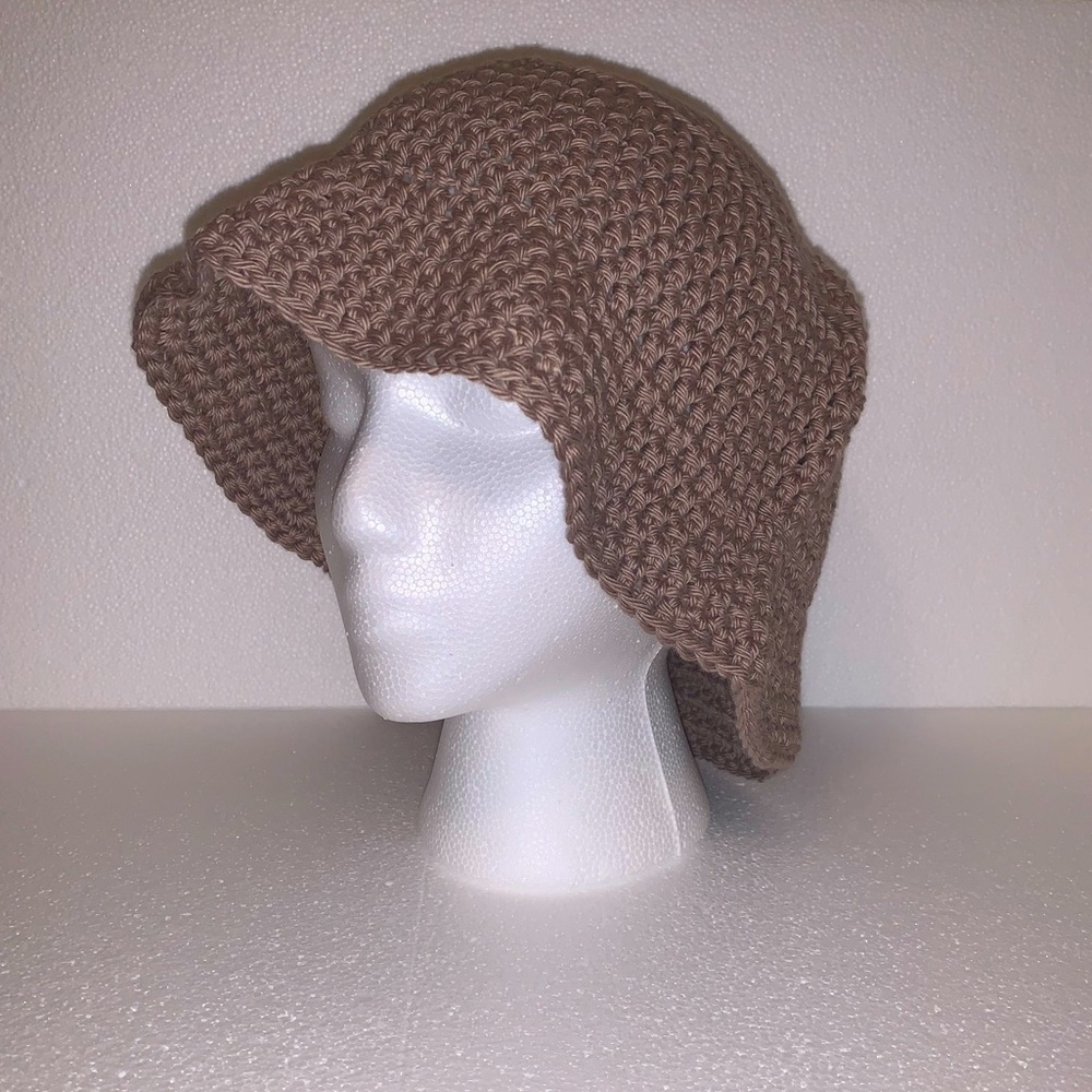 Beige Crocheted Bucket Hat